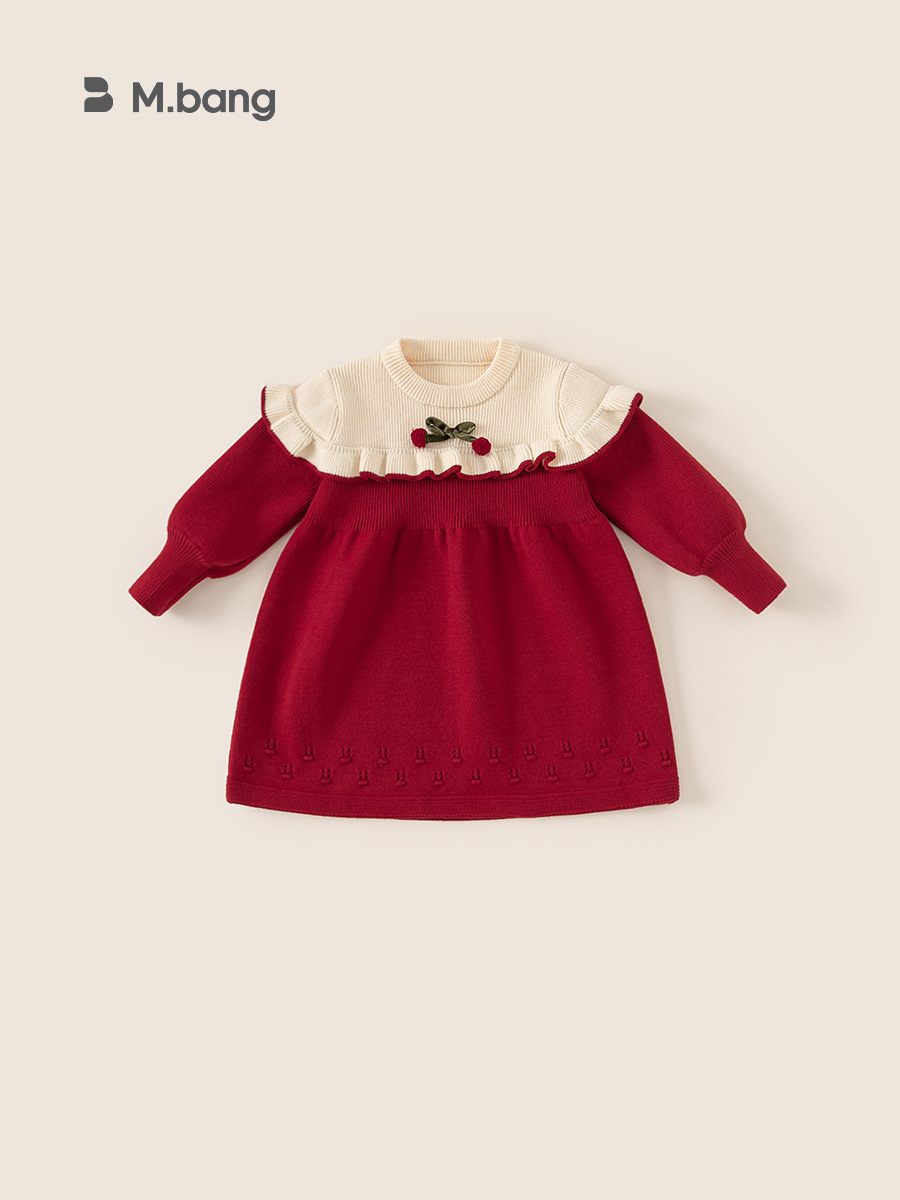 Yoobao ropa infantil suéter de niña invierno nuevo vestido rojo vestido vestido de Año Nuevo vestido vestido de punto bebé