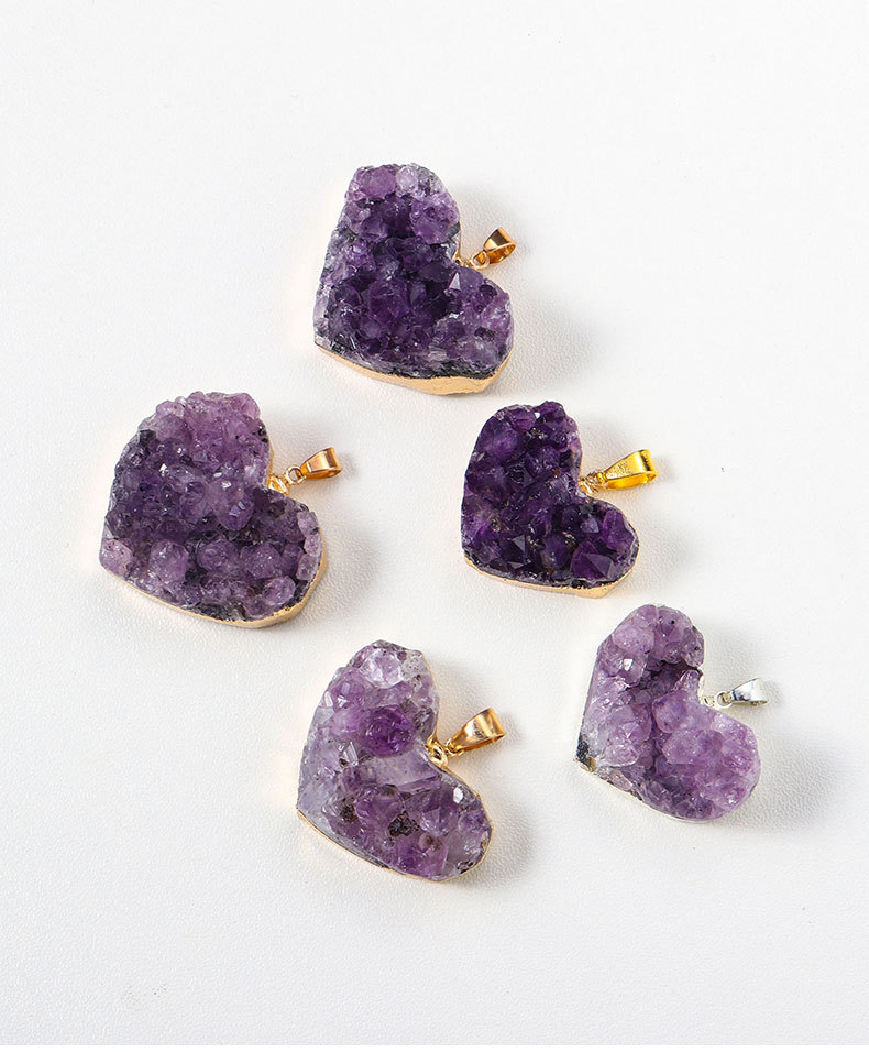 Amethyst Material Heart Shape Pattern 1 Piece Amethyst Heart Shape Pendant DIY Jewelry Accessories