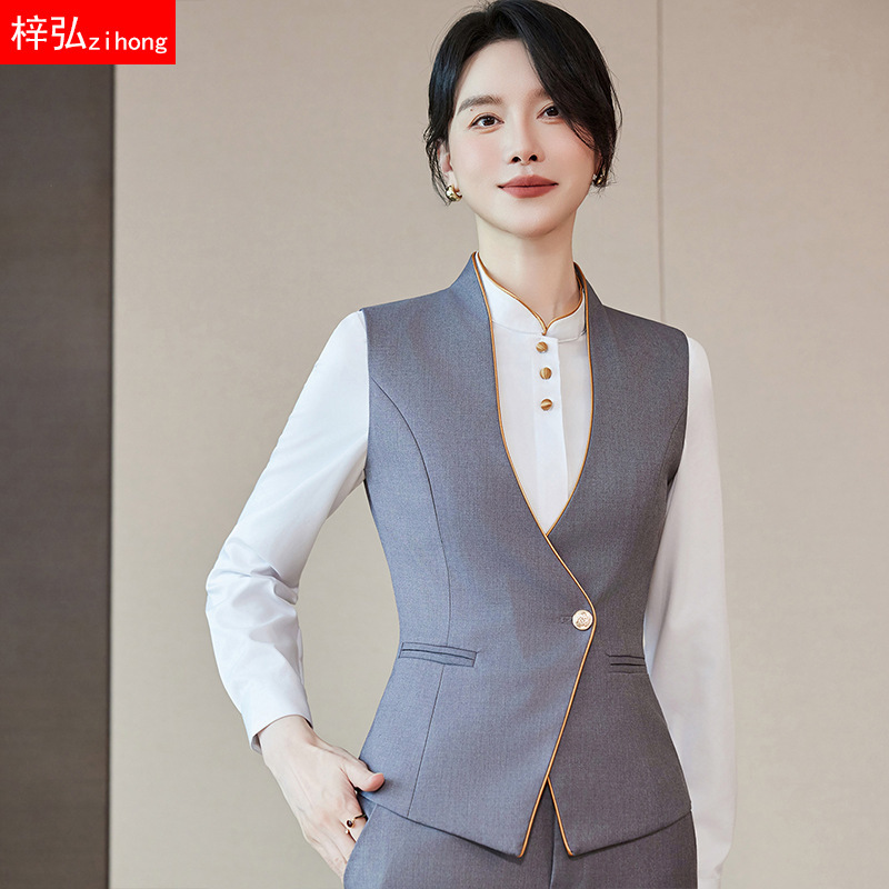 Temperament Gray Vest Suit Business Commuting Vest Hotel Club Club Chinese Style Work Clothes