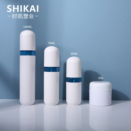 Pet 50ml lotion bottle, 50g cream jar, 70ml toner spray bottle, 100ml cosmetic packaging bottle