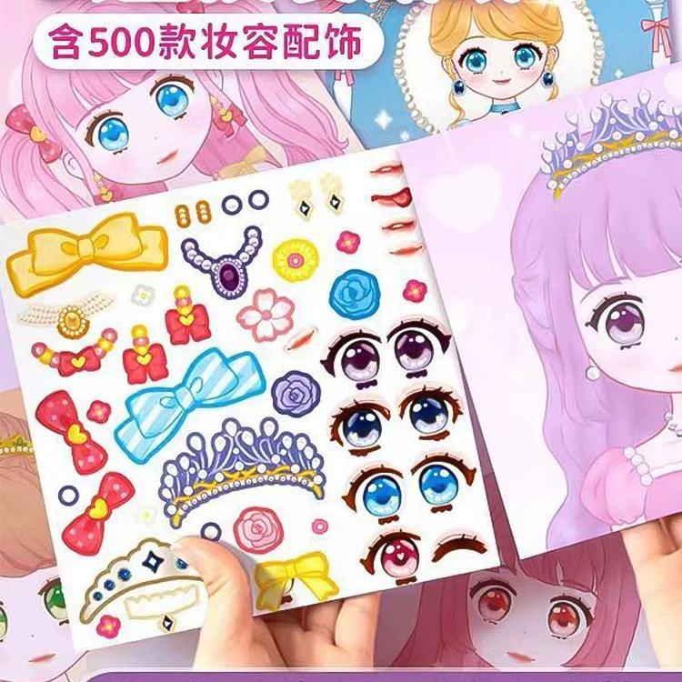 Книга-наклейка "Принцесса" для девочек 3-6 лет, игрушка для детей, книга для макияжа с красивыми наклейками