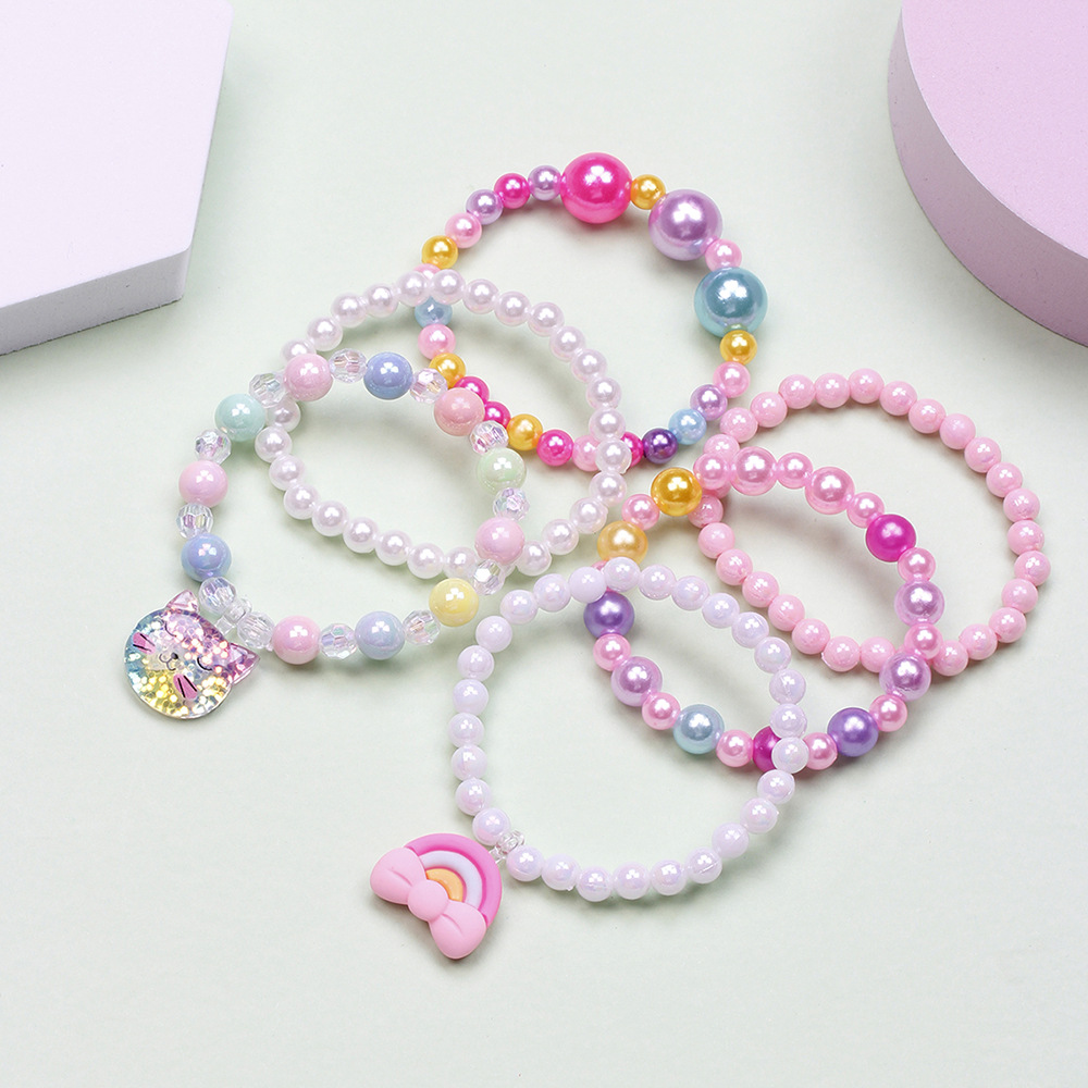 Cute Unicorn Cat Strawberry Plastic Beaded Bracelets 6 Pieces