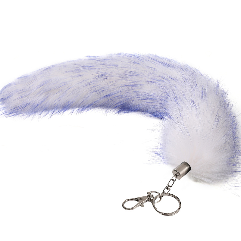 LLavero de cola de zorro de gran tamaño colgante de las mujeres llavero de coche bolsa colgante de piel real