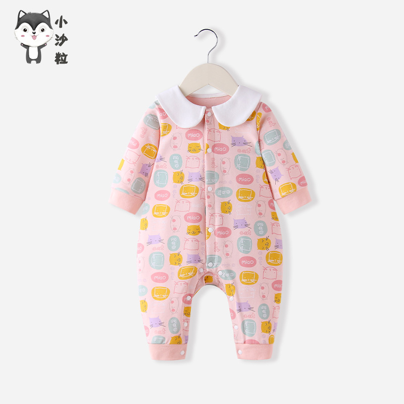 baby Spring new pattern one-piece garment Large collar Single breasted leisure time Long climb Spring monolayer spring and autumn Long sleeve pajamas