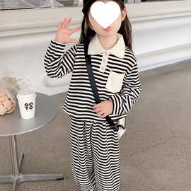 儿童套装条纹春秋季2026新款女童两件套小童洋气宝宝中大童韩版潮