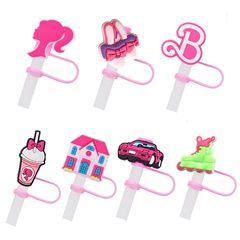 Wholesale creative pink straw hat Barbie influencer straw sleeve cartoon milk tea dust cover straw dust cap