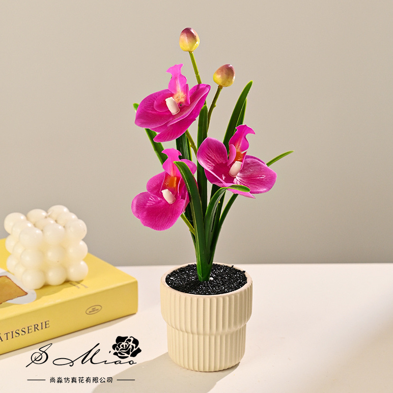 Tres flores y dos frutas orquídeas mariposa sensación de mano simulación pequeña decoración del hogar bonsai fotografía flores artificiales boda flores falsas adornos pequeños