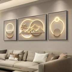 現代の軽豪華な客間装飾画大気山水ソファー背景壁掛け画中国式迎客松三連壁画