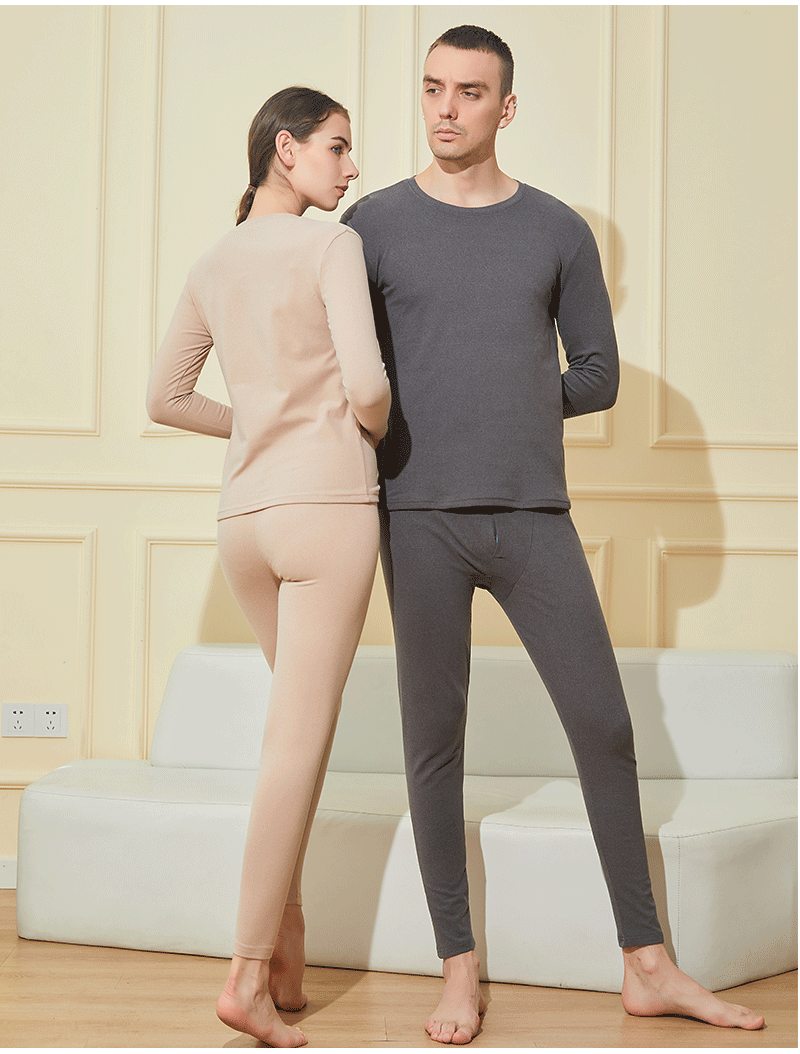 Set di biancheria intima calda spazzolata double face con girocollo, abiti autunnali da uomo e da donna e pantaloni autunnali in taglia europea_voghion.com
