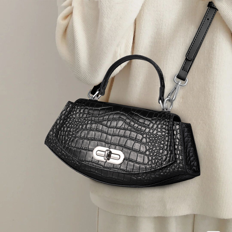 Qianlian Genuine Leather Women's 2026 New High-End Crocodile Pattern Underarm Bag Textured Handbag Shoulder Crossbody Mom Bag
