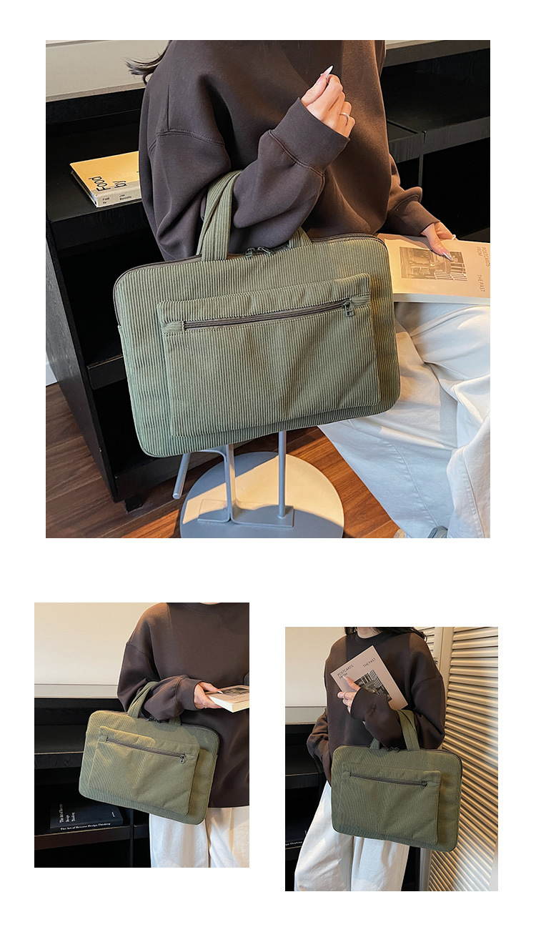 ng2510227 Bolsa feminina de veludo cotelê de 14 polegadas, modelo maleta simples e elegante para uso diário, ideal para notebooks e laptops._voghion.com