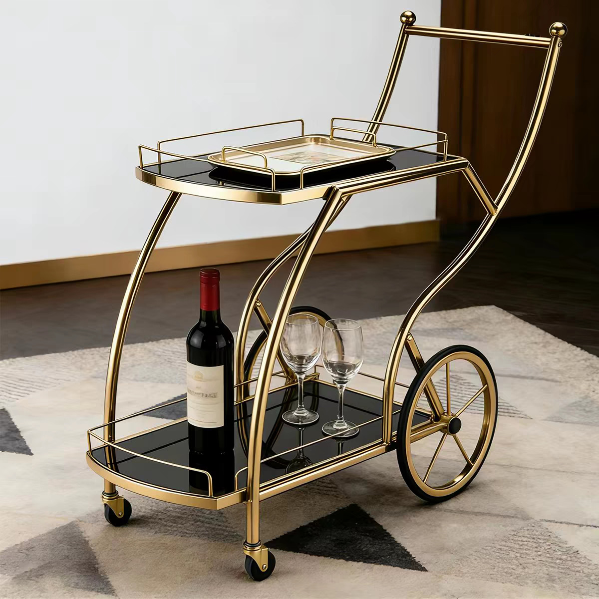 Factory Direct Sales Stainless Steel Luxury Dining Cart, Beverage Cart, Hotel Cake and Dessert Service Cart, Tea Cart