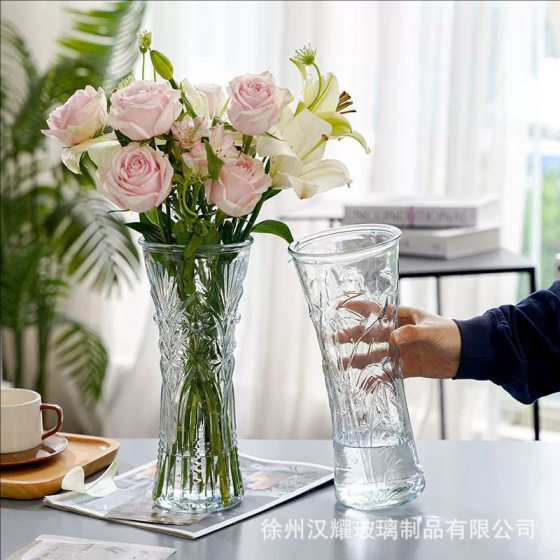 Extra Large Simple Glass Vase Transparent Water-Raising Nordic Style Vase Creative Rich Bamboo Flower Ornaments for Home Living Room