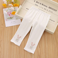 2024新款夏季韓版女童九分褲薄款外穿卡通小雞女寶寶夏天褲子純棉