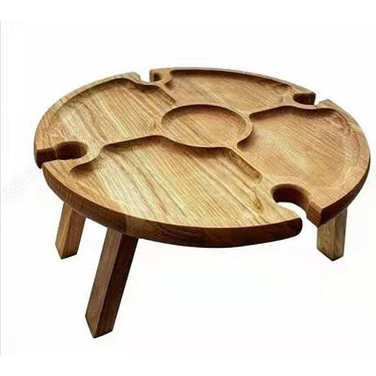 Customized Outdoor Picnic Wine Table Wooden Dried Fruit Tray Foldableing Tray Portable Dining Table Goblet Wine Rack Solid Wood Tray