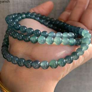 Authentic High-End Burmese Natural A-Grade Jade Necklace, Ice-Type Blue Water Jade Necklace, Niche Women's Bead Chain Jade