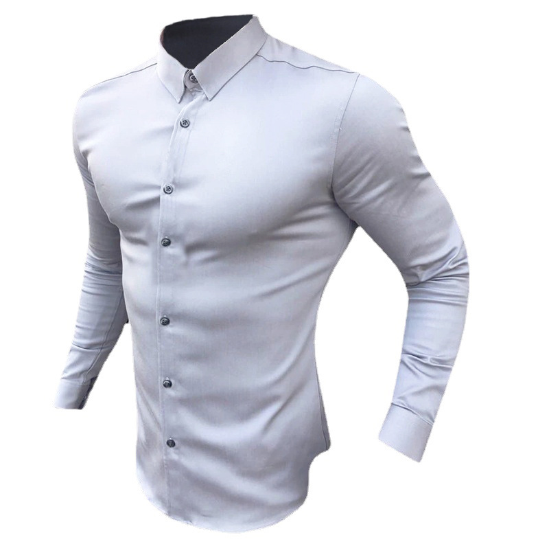 Músculo de los hombres de moda de deportes casual Camisa de manga larga de solapa micro elástico Delgado fitness cardigan negocio no planchar camisa