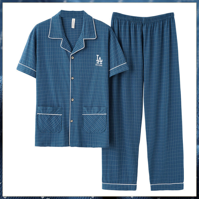 Pijamas de verano de algodón de los hombres pantalones de manga corta de algodón de los hombres de algodón delgado de verano más tamaño de media manga de los hombres homewear