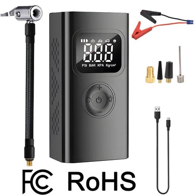 Cross-border car air pump, portable emergency power supply, digital display, multifunctional wireless air pump with power bank. (Hava nasosu) - 52-in-1-inflatable-starter-6000mah-standard-clip-storage-bag