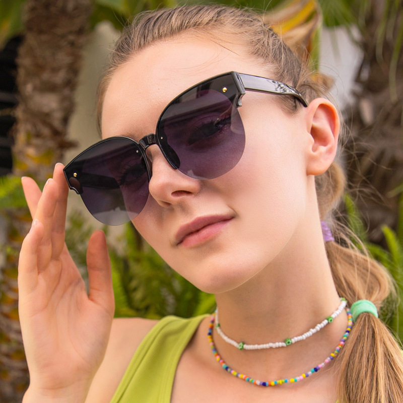 Sunglasses Classification PC, UV400 Protection Lens Material Fashion Gradient Color PC UV400 Protection Round Frame Half Frame Women's Sunglasses