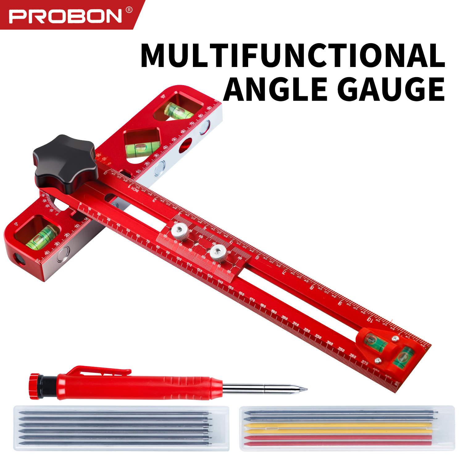 跨境新品多功能尺带水平仪T型铝合金划线尺标注尺
