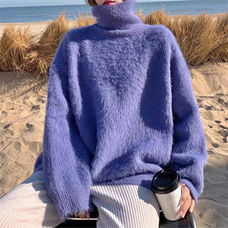 Flauschiger Damen Pullover Mit Stehkragen In Nerzfelloptik_voghion.com