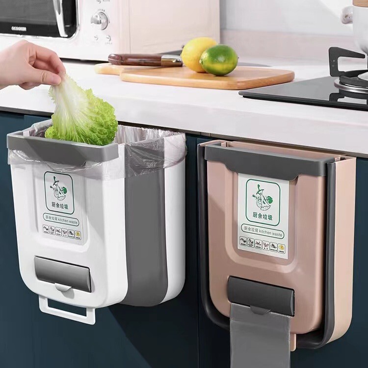 Wall-Mounted Folding Trash Can for Kitchen, Household Cabinet Door Hanging, Thickened Large Storage Bin, Sorting Trash Can Wall-Mounted Folding Trash Can for Kitchen, Household Cabinet Door Hanging, Thickened Large Storage Bin, Sorting Trash Can