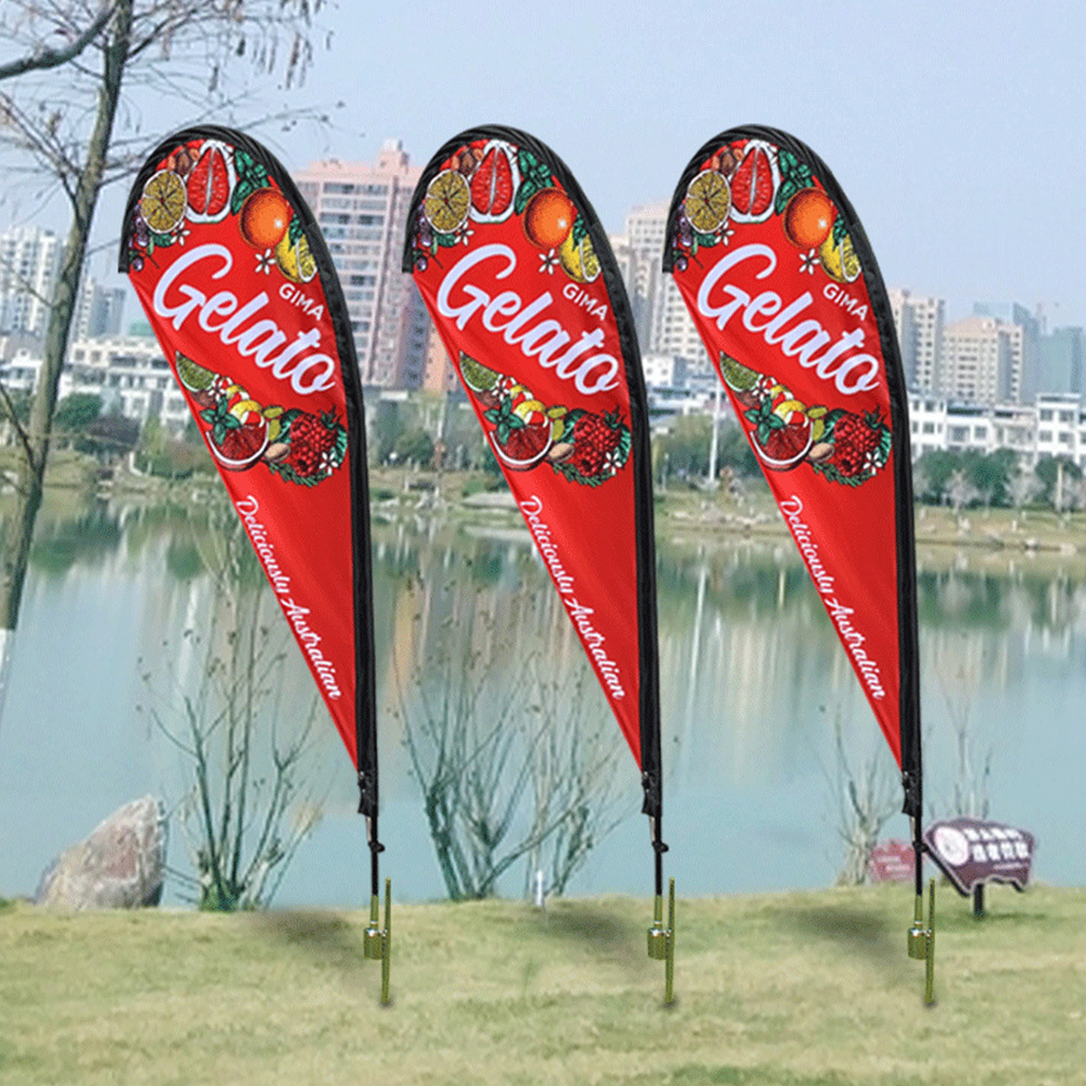 Venta directa de fábrica bandera de playa al aire libre resistente al viento 2,8 m cuchillo bandera base cruzada enchufe recto bandera de hierba transferencia urdimbre paño de punto