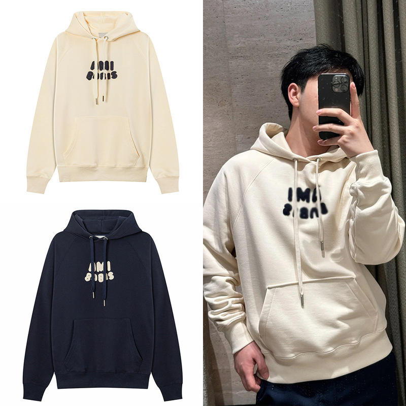 Ami Ancient Crayon Letter Woven Jacket Autumn and Winter Long-Sleeved Hooded Sweatshirt for Men and Women Casual Loose Top Ami Ancient Crayon Letter Woven Jacket Autumn and Winter Long-Sleeved Hooded Sweatshirt for Men and Women Casual Loose Top