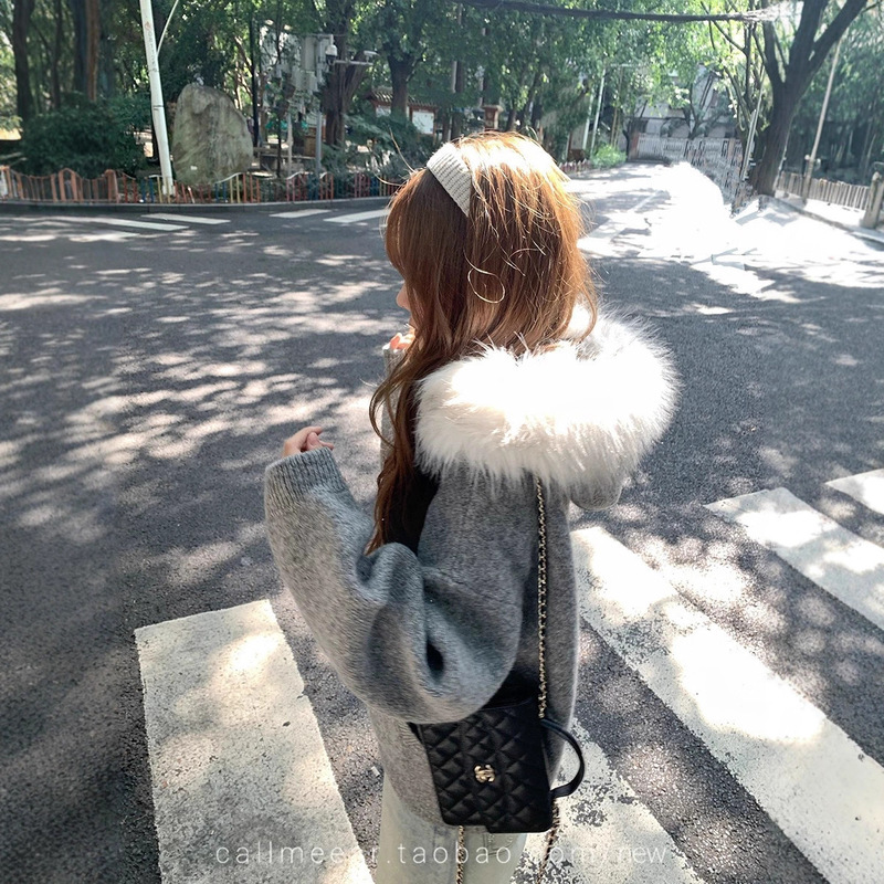 CallmeEar//大毛领毛衣开衫外套女秋冬宽松显瘦软糯针织衫|undefined