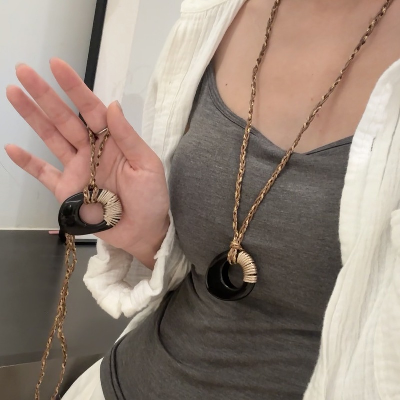 不规则环扣手工绕绳项链女新中式复古小众设计感长款毛衣链配饰品|undefined