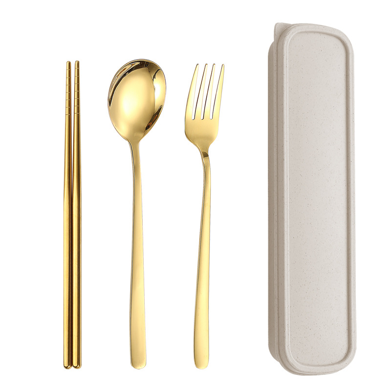 Juego de vajilla de acero inoxidable palillos del hogar cuchara coreana tenedor estudiante viaje al aire libre vajilla portátil de tres piezas