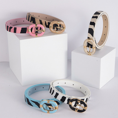 European and American Cross-border Elliptical Buckle Fashion Milky Pattern Versatile Women's Belt High-end Women's Waist Belt Factory