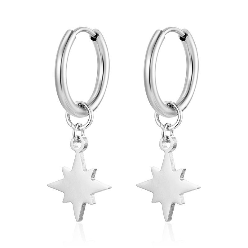 Pendientes colgantes de moda transfronteriza europea y americana, aretes redondos de acero inoxidable de todo fósforo, pendientes simples para mujer de 18K chapados al por mayor