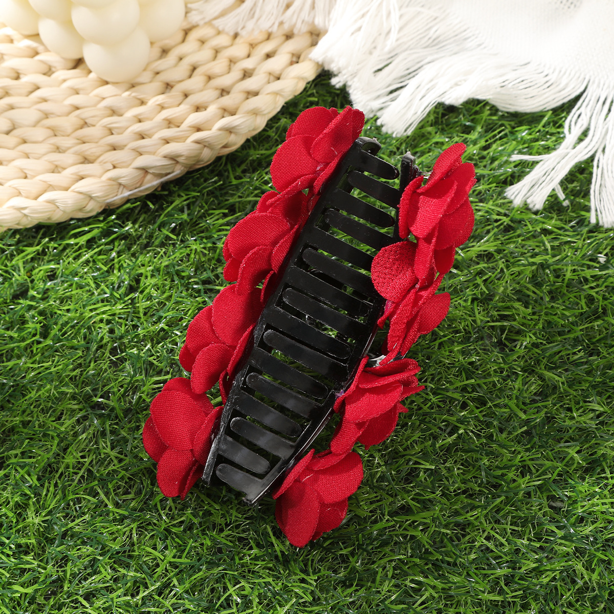 50g Weight Hair Claws Hair Accessories Type 1 Piece Quantity Tea Party, Shopping Occasion Cloth Material Rose Pattern All Seasons Season Women's Gender Elegant Style Elegant Women's Rose Cloth Hair Claws 8