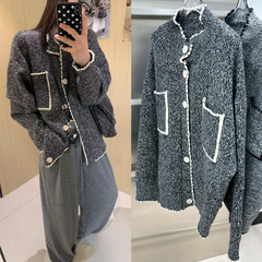 早秋新款韩系软糯开衫毛衣女2025秋冬宽松慵懒风针织衫外套双口袋