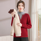 中老年女装秋冬针织衫加绒加厚保暖打底衫时尚假两件一体绒毛衣，女装针织衫/毛衣，妃慕昵服饰