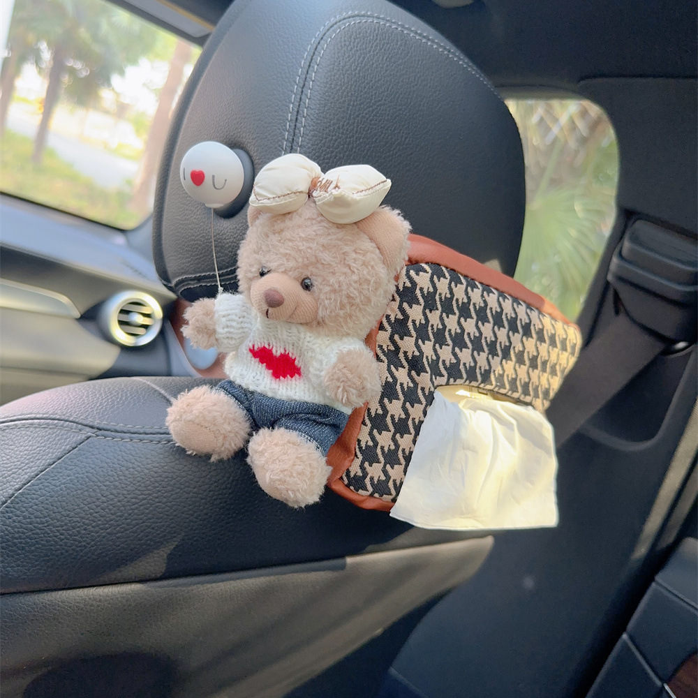 Cubierta de papel de dibujo trasero del asiento del automóvil Caja de pañuelos de moda Coche multifuncional colgante bolsa de papel femenino lindo dibujos animados suministros para automóviles