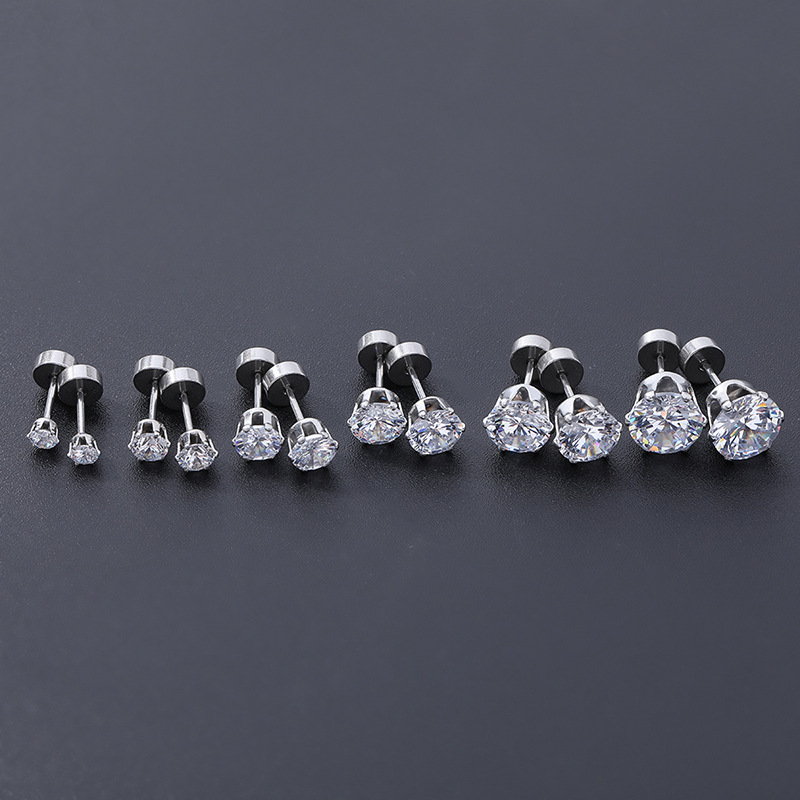 Gem Flower Rod Stud Earrings for Women - 316L Surgical Steel Screw Back Earrings Set detail image 16
