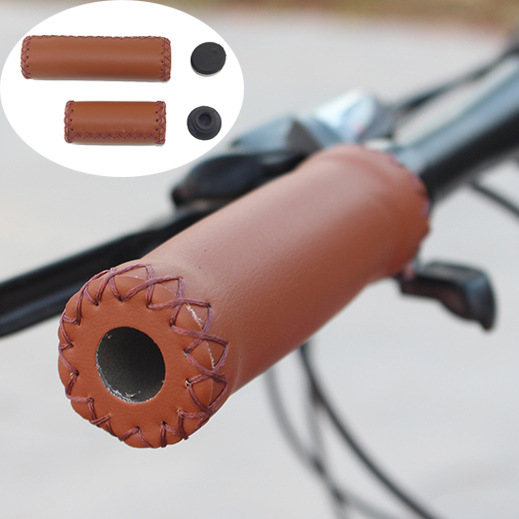 Folding Bicycle Handle Cover Retro Sponge PU Leather Hand-stitched Bicycle Handle Long and Short Variable Speed Handle Mountain Bike Handle Cover