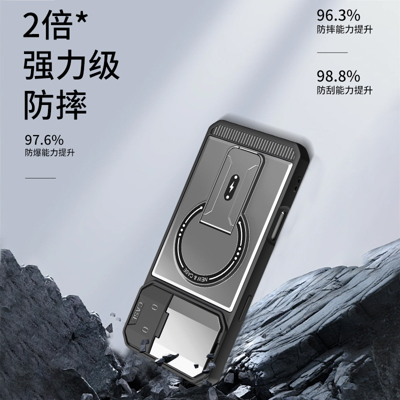 适用苹果17Promax机甲风肤感磁吸手机壳iPhone16双支架镜头保护壳|undefined