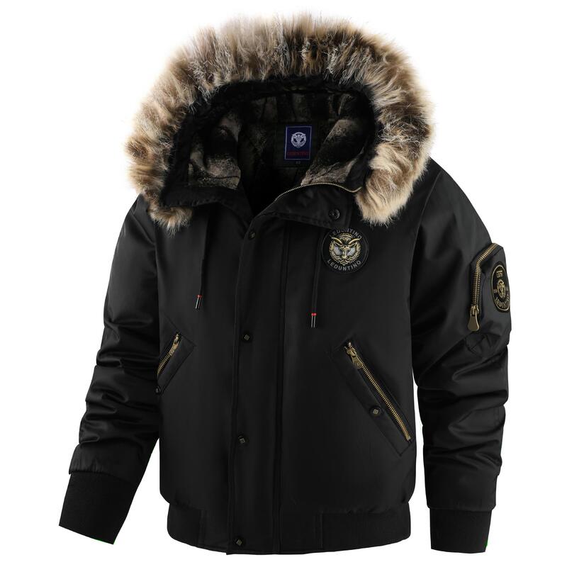New Winter Fleece-Lined Thick Casual Men's Cotton Jacket, Warm Trendy Coat with Hood, Loose Fit, Plus Size Cotton Clothing