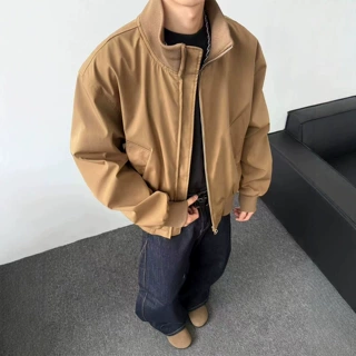 跨境美式时尚潮流纯色外套男2026秋季新款休闲百搭宽松舒适上衣男