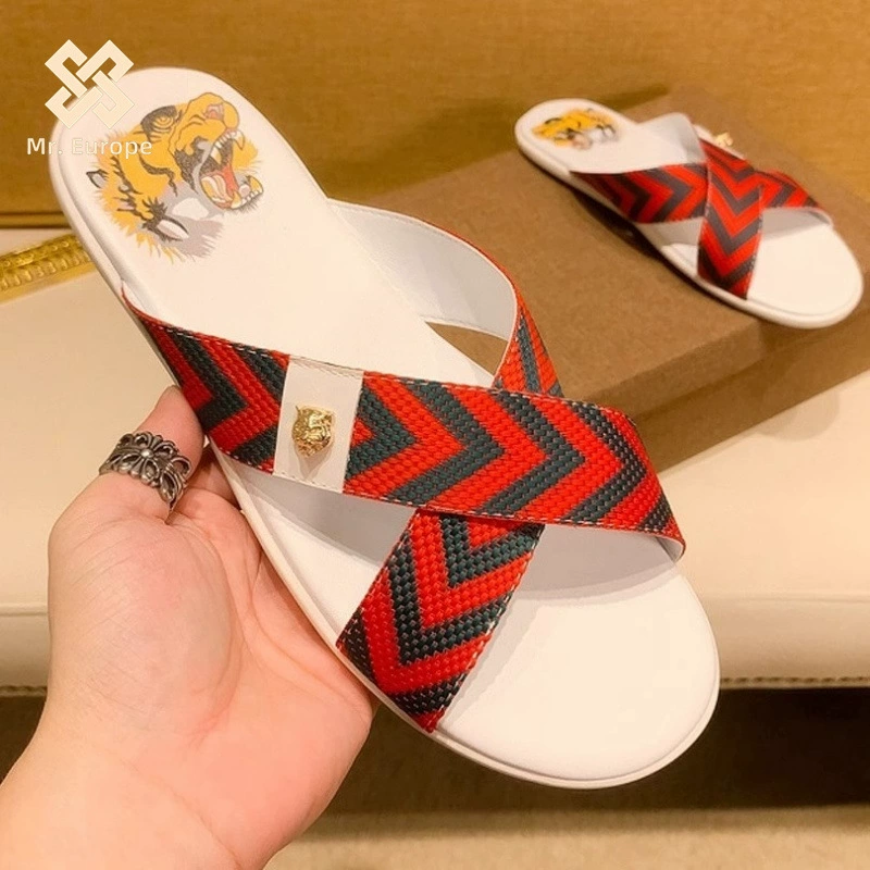 Стильные мужские тапочки Mr. Europe для ношения на улице летом, новый стиль, нескользящие, износостойкие, с защитой от запаха, модные брендовые мужские тапочки из натуральной кожи