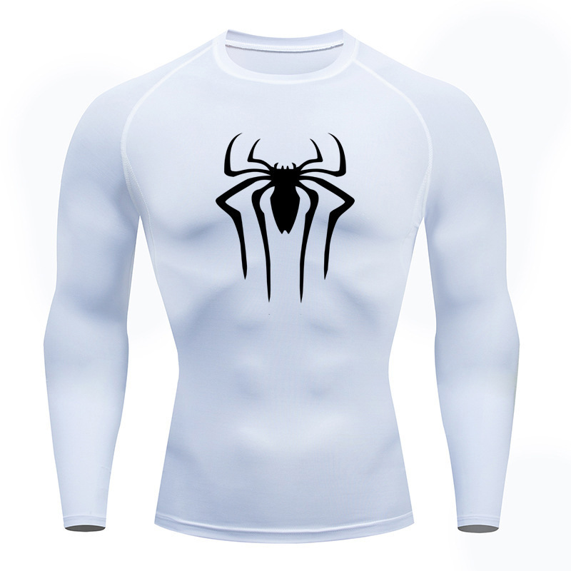 クロスボーダースパイダープリントタイツTシャツ速乾性高弾性スポーツトップクロスボーダーメーカー販売メンズフィットネスウェア|undefined