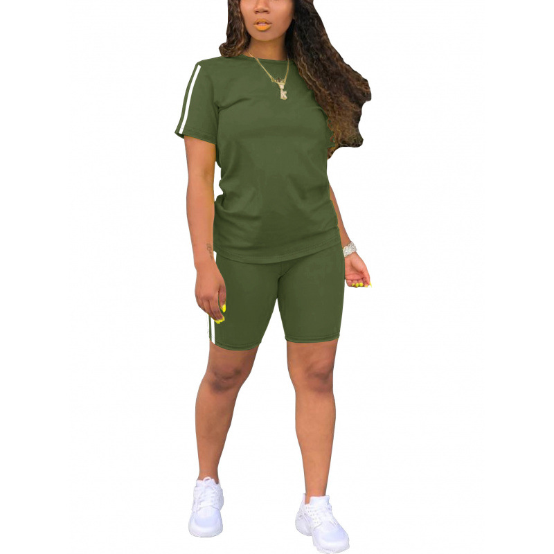 Women's Clothing Summer Women's Patch Top And Shorts Set Round Neck Short Sleeved Style Design For Formal & Casual For Women_voghion.com