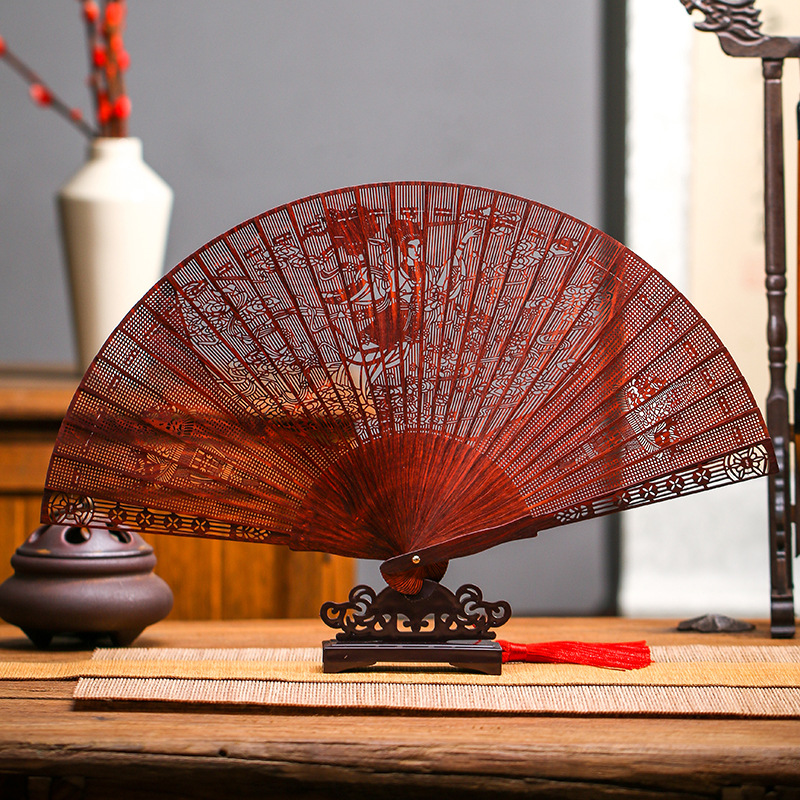 Sandalwood and red sandalwood fan hollow folding fan ancient style…
