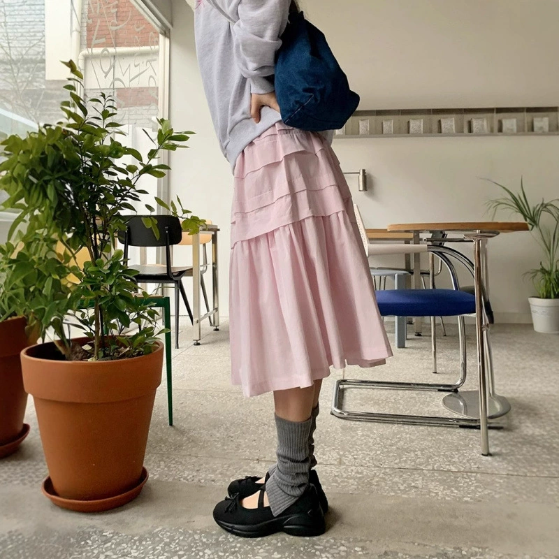 Корейская шикарная весенняя новая милая розовая универсальная элегантная многослойная юбка с эластичной резинкой на талии