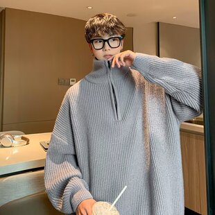 Half-Zip Turtleneck Knitwear for Men Winter 2024 New Pure Color Knitwear Korean Style Lazy Style Casual Versatile Jacket