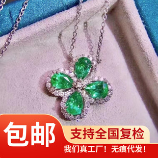 New natural emerald necklace S925 silver inlaid main stone 3*4mm Joker net red explosions women's jewelry wholesale